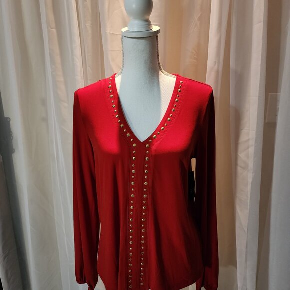 NWT- Red Blouse with Gold Studs - Picture 4 of 5